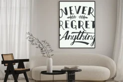 Plakat: Nigdy nie żałuję niczego. motywacyjne ręcznie napis t-shirt lub