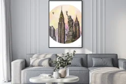 Plakat: Nowy jork z pomnik wolności rysunku akwareli ręcznie, famouse