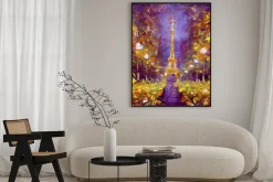 Plakat: Obraz olejny - wieża eiffla w nocy francji rybakow
