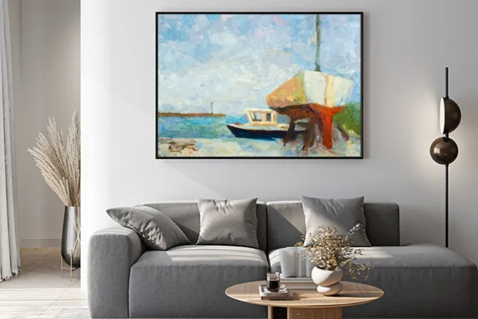 Plakat: Obraz olejny na płótnie. jachtów i statków