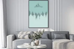 Plakat: Obóz letni. obraz natury. sylwetka drzewa. ilustracja