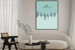 Plakat: Obóz letni. obraz natury. sylwetka drzewa. ilustracja