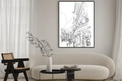 Plakat: Odręcznego szkicu chińskich budynków i ulicy miasta