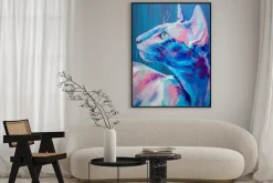 Plakat: Oil cat portrait painting in moon tones. conceptual abstract