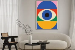 Plakat: Oko i geometryczne kształty półkola inspirowane bauhausem