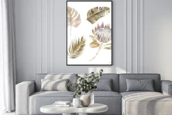 Plakat: Old dry swirling tropical leaves and flower watercolor vector