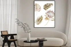 Plakat: Old dry swirling tropical leaves and flower watercolor vector