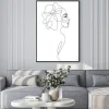 Plakat: One line drawing abstract woman face with flower in her hair.