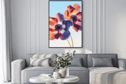 Plakat: Orange flowers on sunset sky background. close-up