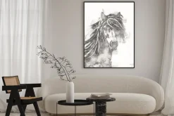 Plakat: Ołówkowy rysunek końskiej głowy z profilu