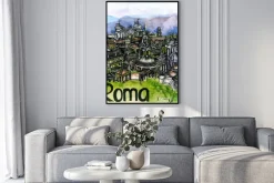 Plakat: Panoramiczny widok roma akwarelą unii europejskiej