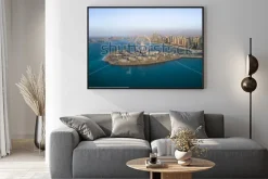 Plakat: Panoramiczny widok z lotu ptaka ferris koło na bluewaters wyspa