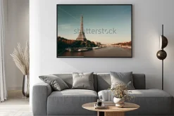 Plakat: Paryż sekwana z wieżą eiffla we francji.