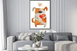 Plakat: Pies z uśmiechem serca. ilustracja akwarela