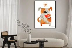 Plakat: Pies z uśmiechem serca. ilustracja akwarela