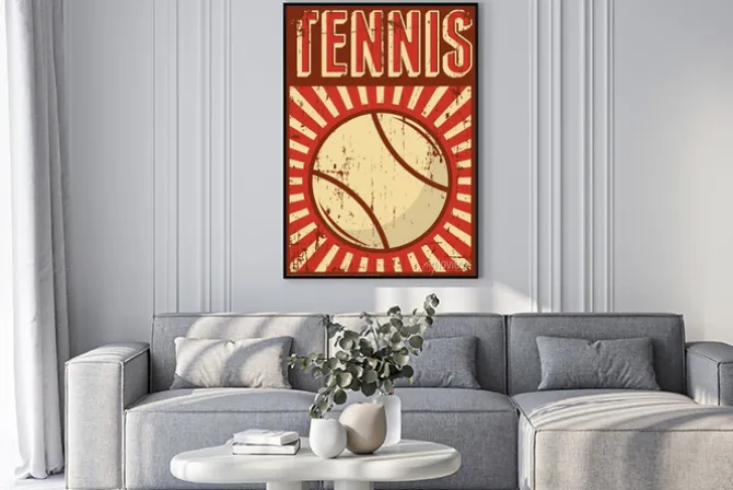 Plakat: Piłka tenisowa w stylu plakatu retro