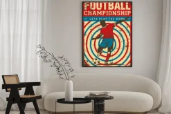 Plakat: Piłkarska grafika retro z zawodnikiem i celownikiem w tle