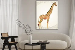 Plakat: Piękne dorosłych żyrafa w boho. ręcznie rysowane ilustracji ozdobnych