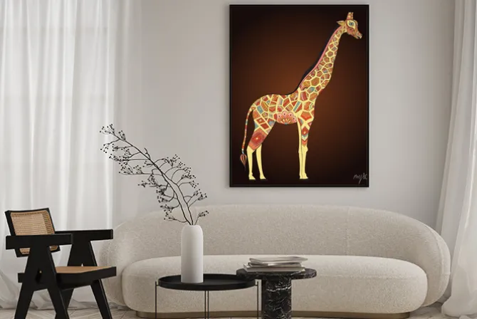 Plakat: Piękne dorosłych żyrafa w boho. ręcznie rysowane ilustracji ozdobnych