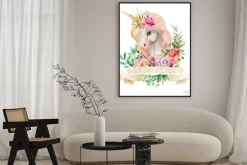 Plakat: Piękne, słodkie, głowy jednorożca akwarela ze złotą koroną i