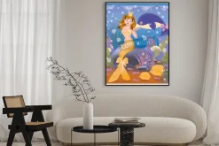 Plakat: Piękne złote syrenka i delfin, ilustracji wektorowych