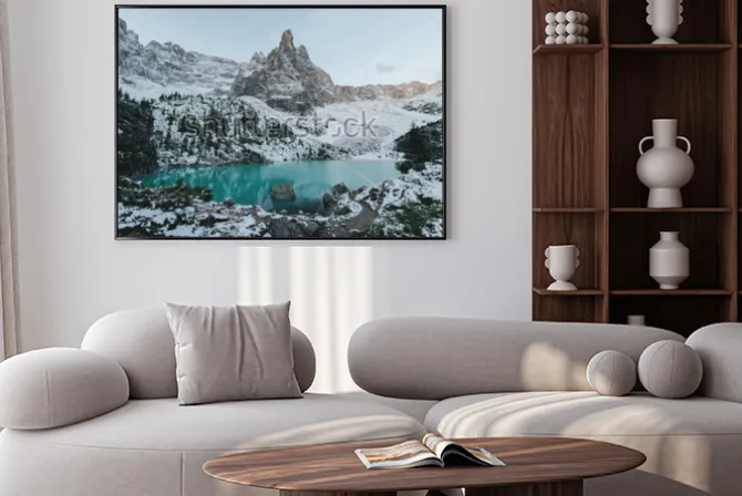 Plakat: Piękny widok na ogromne białe skały dolomiti (dolomity). jezioro