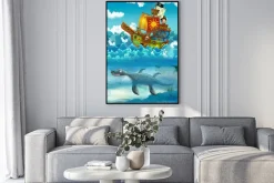 Plakat: Piraci na morzu - bitwa - z potworem pod wodą - ilustracja dla