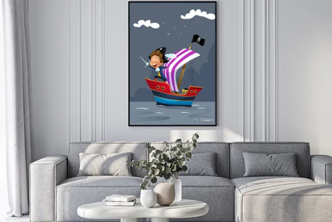 Plakat: Pirates on ship in the sea illustration