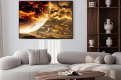 Plakat: Planety wśród złotawych chmur