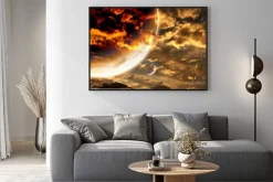 Plakat: Planety wśród złotawych chmur