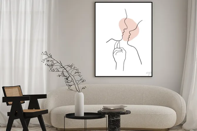 Plakat: Pocałunek portret w stylu line art