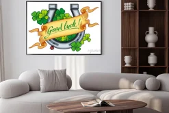 Plakat: Podkowy z koniczyny i wyciągnąć rękę literami