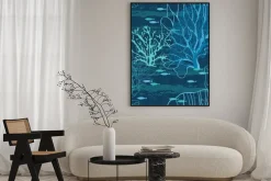 Plakat: Podmorski świat. wektor bez szwu deseń z roślin morskich i ryb