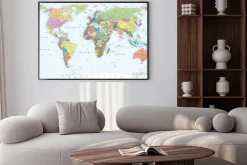 Plakat: Polityczna mapa świata - granice, kraje i miasta