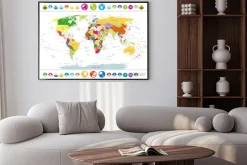 Plakat: Polityczna mapa świata z ikonami