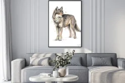 Plakat: Portrait of a wolf from a splash of watercolor, hand drawn