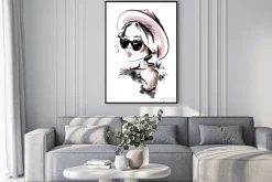 Plakat: Portret kobiety w kapeluszu i okularach w stylu rysunku