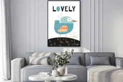 Plakat: Poster for nursery scandi design with cute bird and text lovely