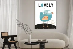 Plakat: Poster for nursery scandi design with cute bird and text lovely