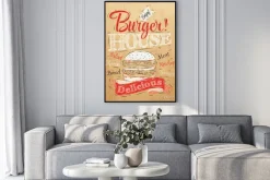 Plakat: Poster napis burger house malowane z hamburgera i inscr