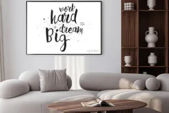 Plakat: Pracuj ciężko, sen wielki napis. kartkę z życzeniami z kaligrafii.