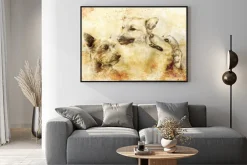 Plakat: Psy rysunek ołówkiem na starym papierze, papierze rocznika i