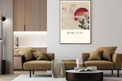 Plakat: Ptaki i zachód słońca reprodukcja hokusai