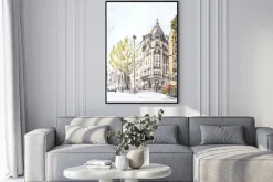 Plakat: Ręcznie malowane kolor szkic paryskiej ulicy