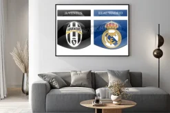 Plakat: Real madrid i juventus logo drużyn