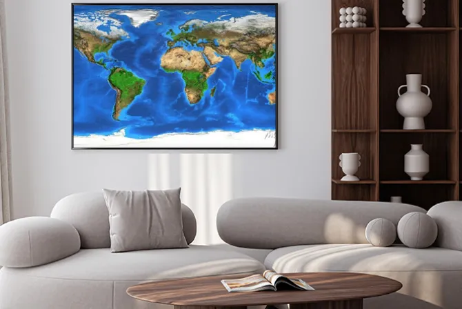 Plakat: Realistyczna mapa świata i oceanów