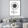 Plakat: Retro black outline ink pen sketch of sunflower. hand drawn illustration