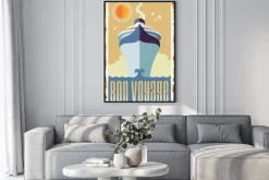 Plakat: Retro ilustracja ze statkiem