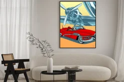 Plakat: Retro samochód na pasie startowym