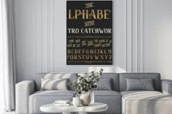 Plakat: Retro wektorowych czcionek alfabetu z hasłami. ozdobne litery